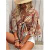 image:imageGORGLITTER Womens Boho Tie Front Crop Tops 34 Length Sleeve Paisley Blouse ShirtBrown Paisley
