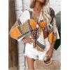 image:imageGORGLITTER Womens Boho Tie Front Crop Tops 34 Length Sleeve Paisley Blouse ShirtOrange