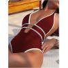 image:imageGORGLITTER Womens Cheetah Deep V Neck Sexy One Piece Bathing Suit Backless High Cut Leopard Monokini SwimsuitsBurgundy