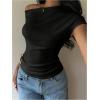 image:imageGORGLITTER Womens Cinched Waist Tops Old Money Off The Shoulder T Shirts Metallic Flower Short Sleeve Going Out Knit TopBlack