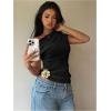 image:imageGORGLITTER Womens Cinched Waist Tops Old Money Off The Shoulder T Shirts Metallic Flower Short Sleeve Going Out Knit TopBlack