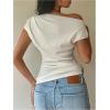 image:imageGORGLITTER Womens Cinched Waist Tops Old Money Off The Shoulder T Shirts Metallic Flower Short Sleeve Going Out Knit TopWhite