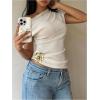 image:imageGORGLITTER Womens Cinched Waist Tops Old Money Off The Shoulder T Shirts Metallic Flower Short Sleeve Going Out Knit TopWhite