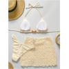 image:imageGORGLITTER Womens Crochet Cheeky Bikini Set 3 Piece Boho Swimsuit Triangle Bathing Suit with Cover Up Beach SkirtBeige