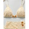 image:imageGORGLITTER Womens Crochet Cheeky Bikini Set 3 Piece Boho Swimsuit Triangle Bathing Suit with Cover Up Beach SkirtBeige