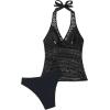 image:imageGORGLITTER Womens Crochet Halter Tankini Swimsuits Summer Bow Lace High Waisted Bathing Suit Beach Swim Wear 2025Black