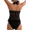 image:imageGORGLITTER Womens Crochet Halter Tankini Swimsuits Summer Bow Lace High Waisted Bathing Suit Beach Swim Wear 2025Black