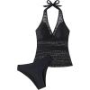 image:imageGORGLITTER Womens Crochet Halter Tankini Swimsuits Summer Bow Lace High Waisted Bathing Suit Beach Swim Wear 2025Black
