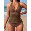 image:imageGORGLITTER Womens Crochet Halter Tankini Swimsuits Summer Bow Lace High Waisted Bathing Suit Beach Swim Wear 2025Coffee Brown