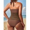image:imageGORGLITTER Womens Crochet Halter Tankini Swimsuits Summer Bow Lace High Waisted Bathing Suit Beach Swim Wear 2025Coffee Brown