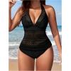 image:imageGORGLITTER Womens Crochet Halter Tankini Swimsuits Summer Bow Lace High Waisted Bathing Suit Beach Swim Wear 2025Solid Black