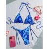 image:imageGORGLITTER Womens Floral Bow String Bikini Set Triangle Halter Swimsuit High Cut Summer Bathing Suit Swimwear 2025Blue Floral
