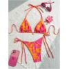 image:imageGORGLITTER Womens Floral Bow String Bikini Set Triangle Halter Swimsuit High Cut Summer Bathing Suit Swimwear 2025Pink and Orange