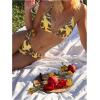 image:imageGORGLITTER Womens Floral Y2k Bikini Sets High Cut Thong Halter Triangle Cute Swimsuits 2 Piece Summer Bathing SuitsBrown and Yellow
