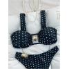 image:imageGORGLITTER Womens High Cut Bikini Sets 2 Piece Polka Dots Metal Shell Swimsuits BeachwearBlack and White