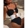 image:imageGORGLITTER Womens High Cut Metal One Pieces Swimsuits Modest Tummy Control Bathing Suit Cut Out Color Block MonokiniBlack and White