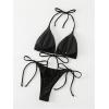 image:imageGORGLITTER Womens High Waisted Cheeky Triangle Bikini Set Sexy Halter Top Tie Side Thong Summer Two Piece SwimsuitBlack