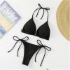 image:imageGORGLITTER Womens High Waisted Cheeky Triangle Bikini Set Sexy Halter Top Tie Side Thong Summer Two Piece SwimsuitBlack