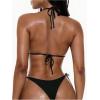 image:imageGORGLITTER Womens High Waisted Cheeky Triangle Bikini Set Sexy Halter Top Tie Side Thong Summer Two Piece SwimsuitBlack