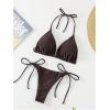 image:imageGORGLITTER Womens High Waisted Cheeky Triangle Bikini Set Sexy Halter Top Tie Side Thong Summer Two Piece SwimsuitCoffee Brown