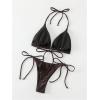 image:imageGORGLITTER Womens High Waisted Cheeky Triangle Bikini Set Sexy Halter Top Tie Side Thong Summer Two Piece SwimsuitCoffee Brown