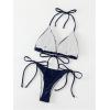 image:imageGORGLITTER Womens High Waisted Cheeky Triangle Bikini Set Sexy Halter Top Tie Side Thong Summer Two Piece SwimsuitDark Blue