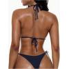 image:imageGORGLITTER Womens High Waisted Cheeky Triangle Bikini Set Sexy Halter Top Tie Side Thong Summer Two Piece SwimsuitDark Blue