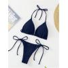 image:imageGORGLITTER Womens High Waisted Cheeky Triangle Bikini Set Sexy Halter Top Tie Side Thong Summer Two Piece SwimsuitDark Blue