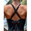 image:imageGORGLITTER Womens Lace Modest Monokini Swimsuits Halter Cheeky Tummy Control One Piece Swim Bathing Suit Beach WearBlack