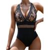 image:imageGORGLITTER Womens Lace Modest Monokini Swimsuits Halter Cheeky Tummy Control One Piece Swim Bathing Suit Beach WearBlack