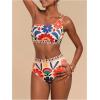 image:imageGORGLITTER Womens One Shoulder High Waisted Bikini Sets Y2K Cheeky Floral Print 2 Piece Swimsuit Bathing Suit SwimwearMulticolor Floral Print