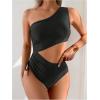 image:imageGORGLITTER Womens One Shoulder Monokini One Piece Swimsuit Cheeky Modest Tummy Control Swim Suit Bathing Suit SwimwearBlack