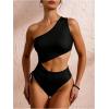 image:imageGORGLITTER Womens One Shoulder Monokini One Piece Swimsuit Cheeky Modest Tummy Control Swim Suit Bathing Suit SwimwearBlack
