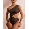 image:imageGORGLITTER Womens One Shoulder Monokini One Piece Swimsuit Cheeky Modest Tummy Control Swim Suit Bathing Suit SwimwearMocha Brown