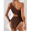 image:imageGORGLITTER Womens One Shoulder Monokini One Piece Swimsuit Cheeky Modest Tummy Control Swim Suit Bathing Suit SwimwearMocha Brown