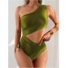 image:imageGORGLITTER Womens One Shoulder Monokini One Piece Swimsuit Cheeky Modest Tummy Control Swim Suit Bathing Suit SwimwearOlive Green