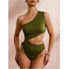 image:imageGORGLITTER Womens One Shoulder Monokini One Piece Swimsuit Cheeky Modest Tummy Control Swim Suit Bathing Suit SwimwearOlive Green