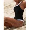 image:imageGORGLITTER Womens One Shoulder Monokini One Piece Swimsuit Modest Cheeky Tummy Control Swim Suit Bathing Suit SwimwearBlack and White