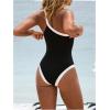 image:imageGORGLITTER Womens One Shoulder Monokini One Piece Swimsuit Modest Cheeky Tummy Control Swim Suit Bathing Suit SwimwearBlack and White