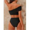 image:imageGORGLITTER Womens One Shoulder Swimsuits Metal Ruched High Waisted Old Money Bikini Trendy Summer Bathing SuitBlack