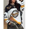 image:imageGORGLITTER Womens Oversized Jersey Shirts Y2k Clothes Number Letter Graphic Long Sleeve V Neck Top Aesthetic StreetwearBlack and White