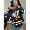 image:imageGORGLITTER Womens Oversized Jersey Shirts Y2k Clothes Number Letter Graphic Long Sleeve V Neck Top Aesthetic StreetwearBlue Graphic
