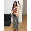 image:imageGORGLITTER Womens Oversized Jersey Shirts Y2k Clothes Number Letter Graphic Long Sleeve V Neck Top Aesthetic StreetwearMulticolor