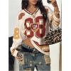 image:imageGORGLITTER Womens Oversized Jersey Shirts Y2k Clothes Number Letter Graphic Long Sleeve V Neck Top Aesthetic StreetwearMulticolor