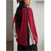 image:imageGORGLITTER Womens Oversized Jersey Shirts Y2k Clothes Number Letter Graphic Long Sleeve V Neck Top Aesthetic StreetwearRed