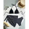 image:imageGORGLITTER Womens Polka Dots Bikini Set Halter Triangle Thong Bathing Suit Cute 3 Piece Swimsuit with Sarong CoverupsBlack and White