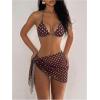 image:imageGORGLITTER Womens Polka Dots Bikini Set Halter Triangle Thong Bathing Suit Cute 3 Piece Swimsuit with Sarong CoverupsBrown