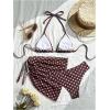 image:imageGORGLITTER Womens Polka Dots Bikini Set Halter Triangle Thong Bathing Suit Cute 3 Piece Swimsuit with Sarong CoverupsBrown