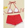 image:imageGORGLITTER Womens Polka Dots Boyshort Bikini Set with Shorts 2026 Halter Triangle Full Coverage Cheeky SwimsuitsRed and White