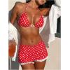 image:imageGORGLITTER Womens Polka Dots Boyshort Bikini Set with Shorts 2026 Halter Triangle Full Coverage Cheeky SwimsuitsRed and White
